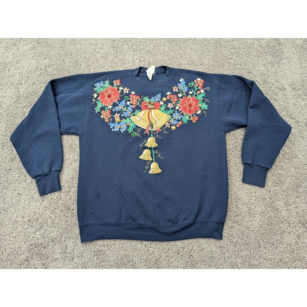 Vintage India Ink‎ Sweater Womens One Size Pullover Flower Christmas Grandma